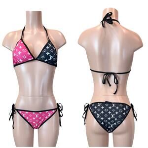 LV Monogram Color-block Black & Bright Pink Bikini SZ XL